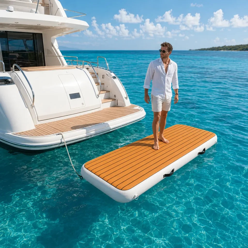 US Stock FluxionX 6.6FT Inflatable Gangway for Boat Dock, Non-Slip EVA PVC Floating Boarding Ramp with Pump