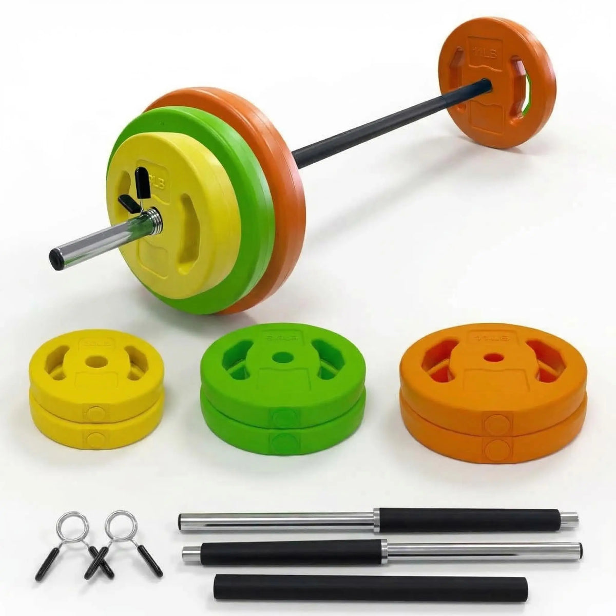40Lbs Adjustable Barbell Weight Set, PU Coated Free Weights with 2 Bars & Clamp Collars, Cardio Pump Weights for Home Gym Workout, Strength Training Conversion Dumbbells for Women & Men