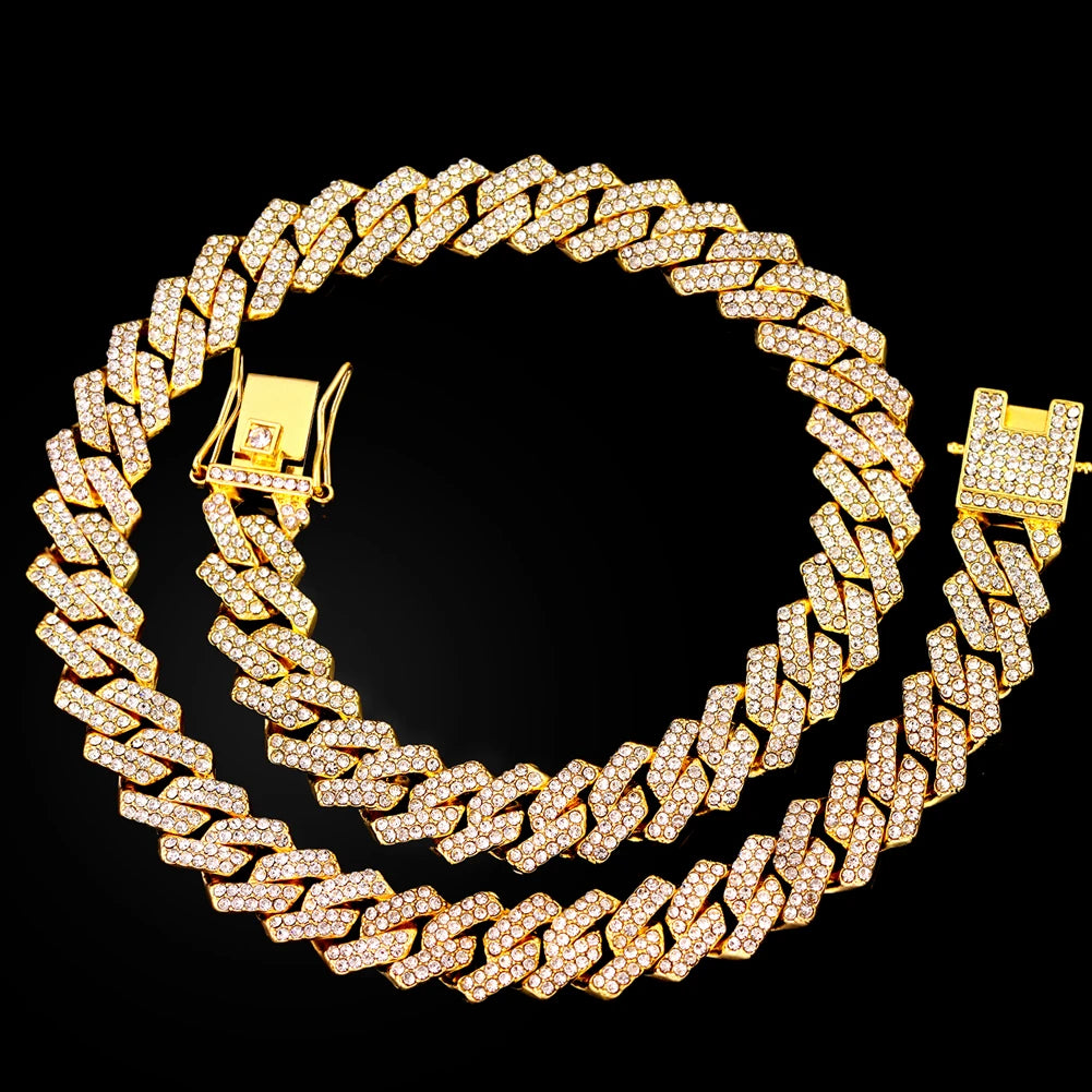 20-Inch Double-Drain Cuban Chain Unisex Ice-Frozen Edition Sparkling Diamond-Shaped Hip-Hop Style Cuban Necklace Jewelry