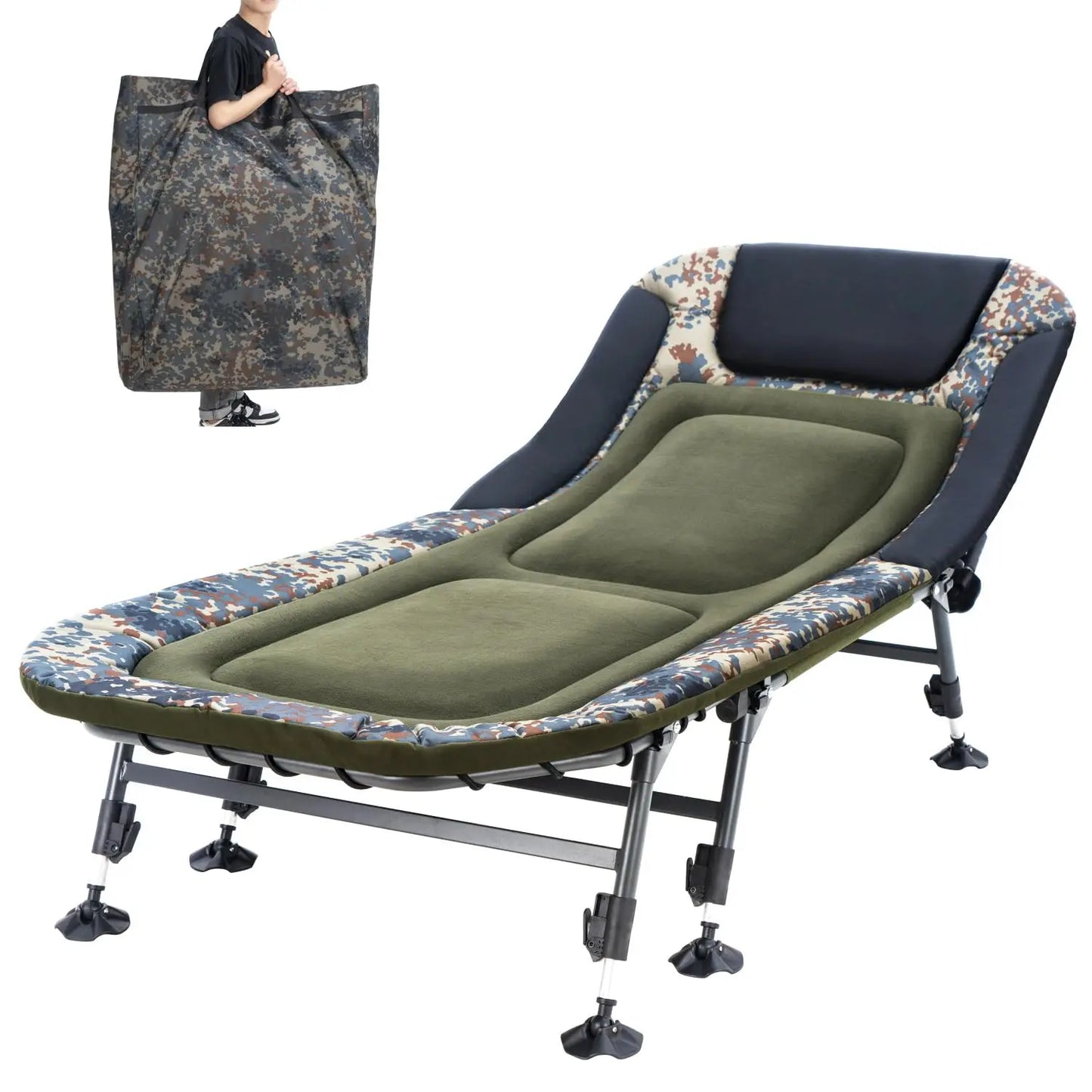 XXL Camping Cots for Adults 330Lbs with Carry Bag, Heavy Duty Folding Bed with Soft Padded Cushion, Portable Sleeping Cot