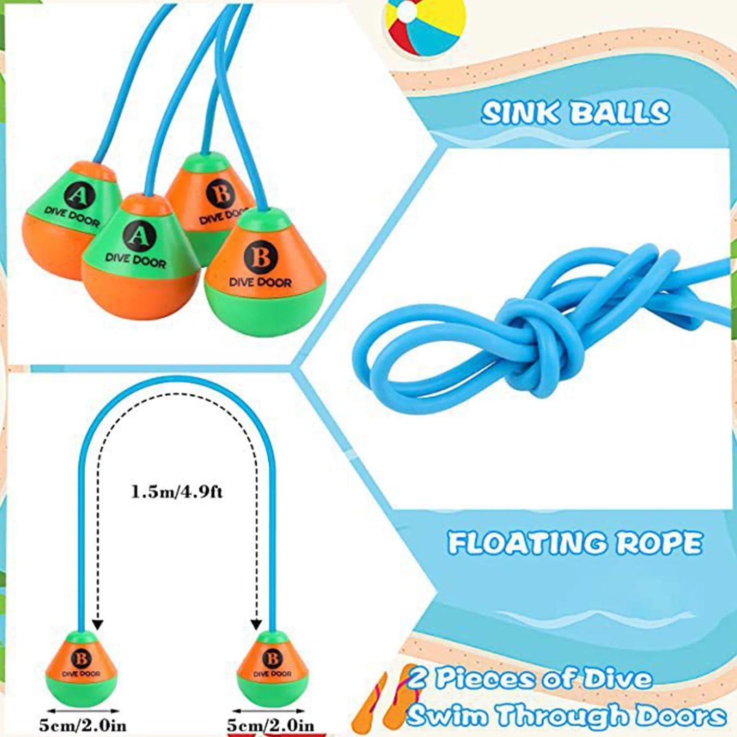 2pcs/set Through Door Diving Ring Adults Kids Underwater Swimming Diving Training Crossing Rope Door for Outdoor Pool Games