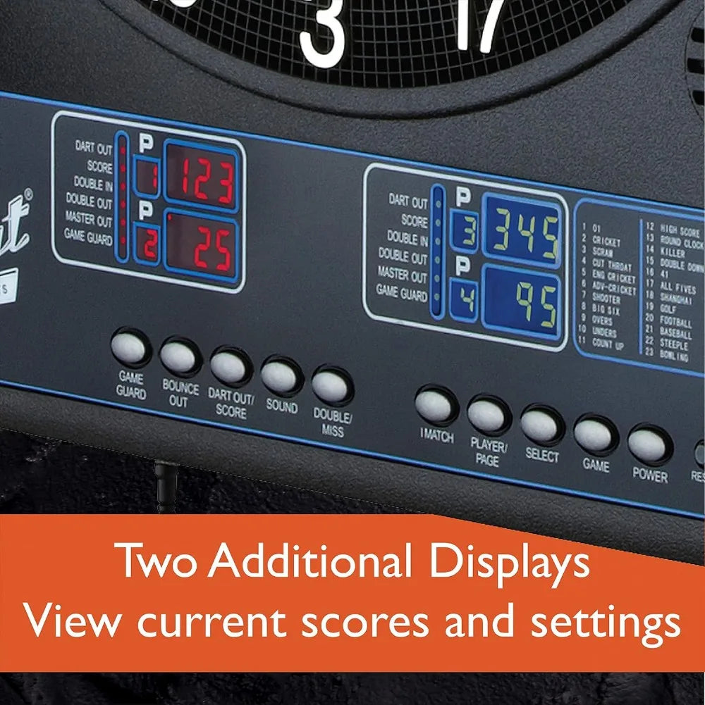 Electronic Dartboard with Cabinet, 13.5 in Target, 28 Games, 6 Soft Tip Darts, Black