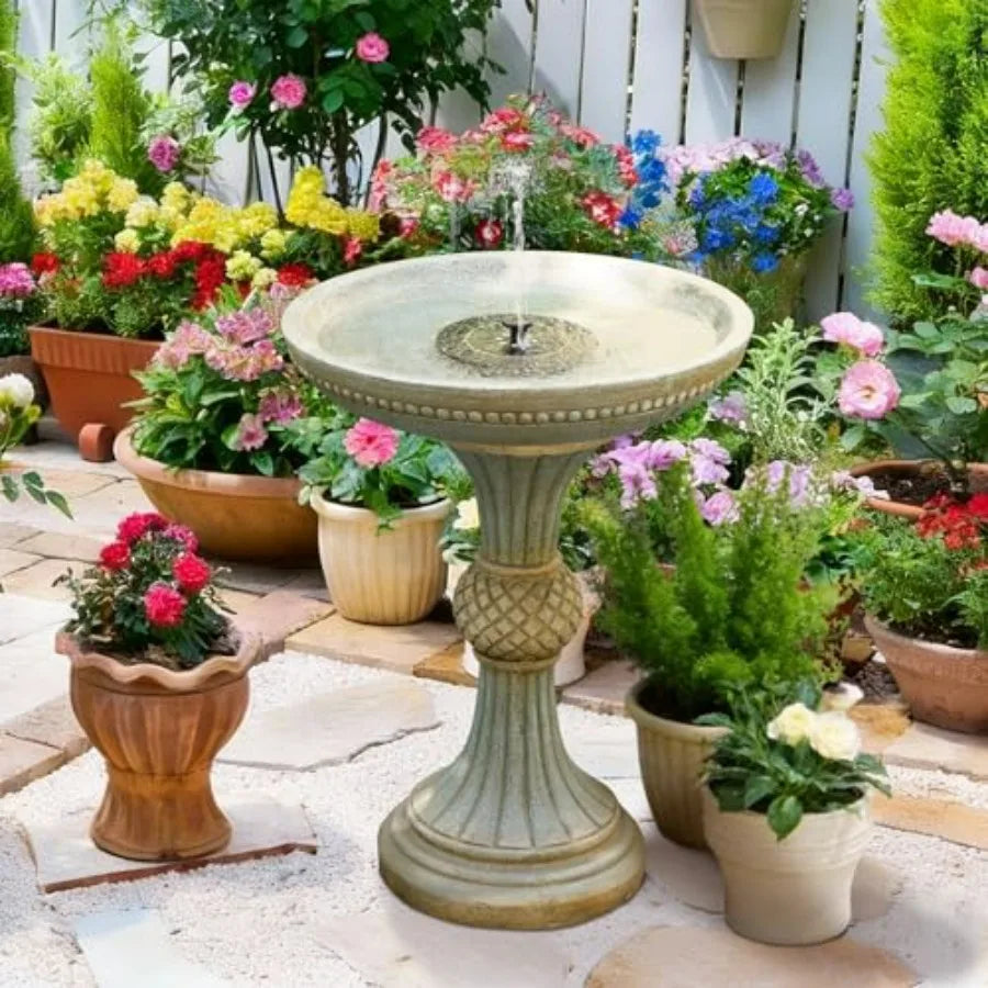 24.02H Outdoor Water Fountain with LED Lights Italian Resin Garden Fountain for Patio Yard Weather-Resistant Cascading Waterfal