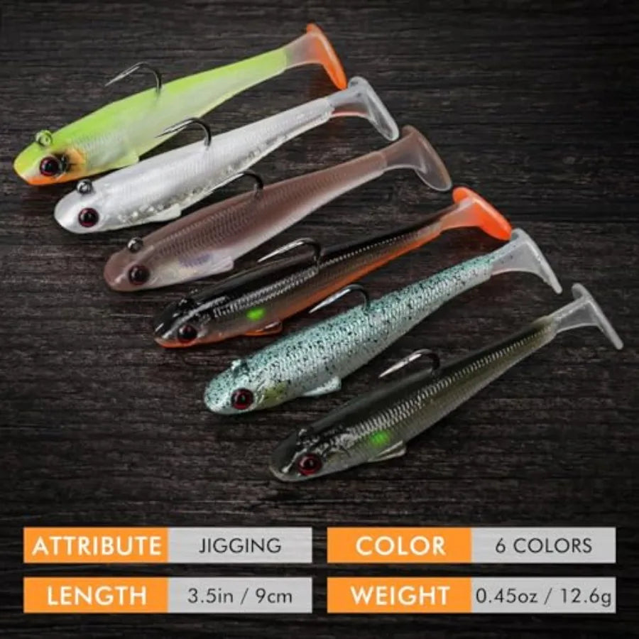 Shadtale Easy Catch Soft Fishing Lures with BKK Hooks - Trembly Sinking and Vibrating Swim for More Bites Pre-Rigged Swimbaits