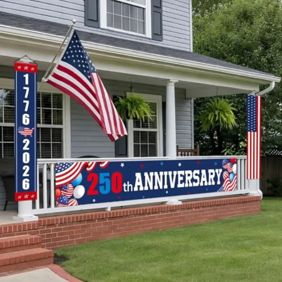 4Pcs 250th Anniversary Door Decorations Patriotic Door Banner Cover 1776-2026 USA Birthday Porch Signs America 250 Anniversary