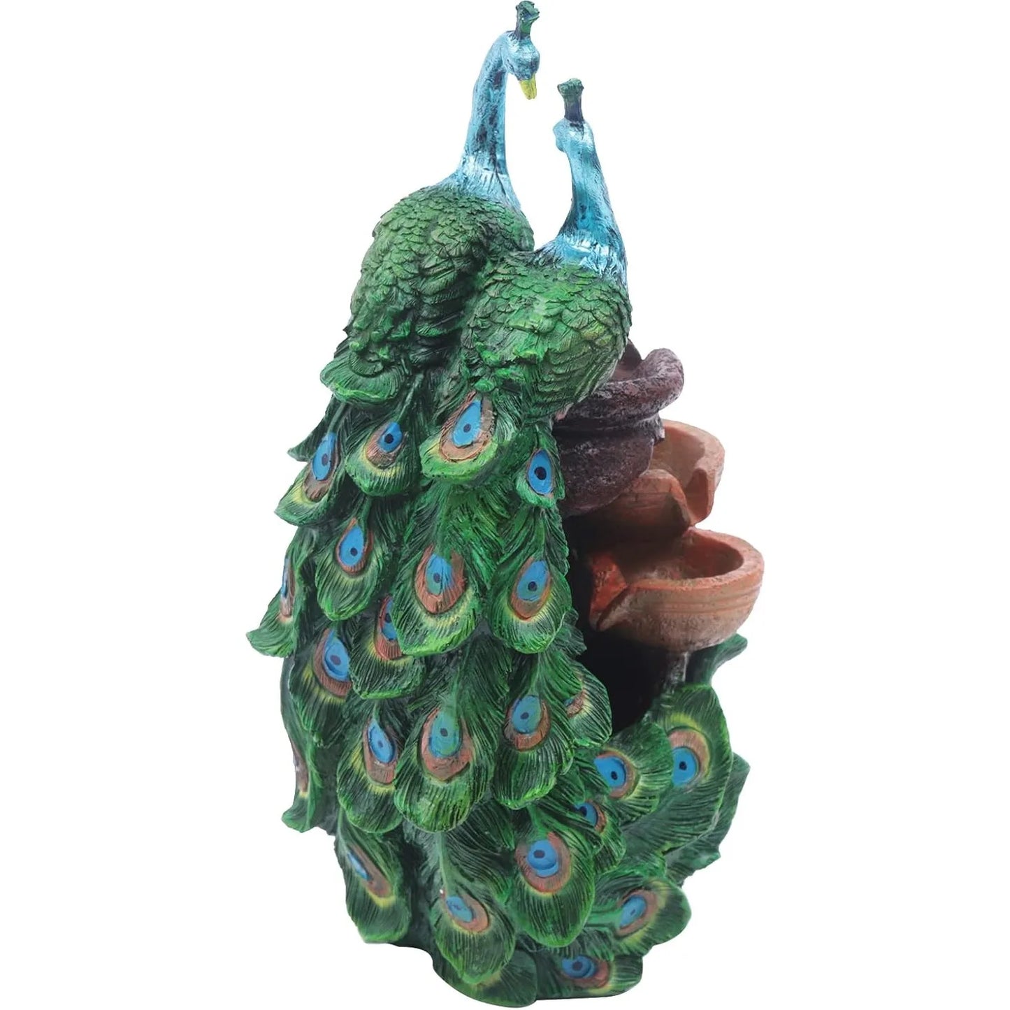 Peacock Tabletop Fountain, 21" Animal Statue Bonsai Waterfall Elegant with LED Crystal Ball for Meditation, Good Luck, Fortune