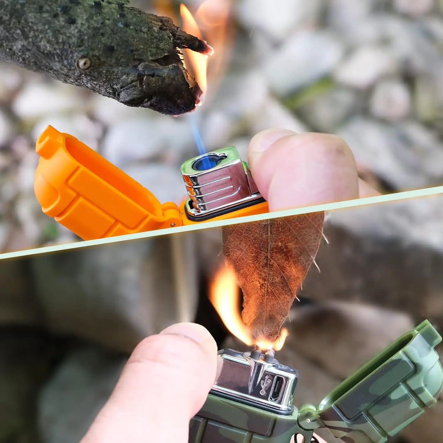 3 Pack Waterproof Windproof USB Rechargeable & Butane Torch Lighters for Camping Hiking Survival Gear