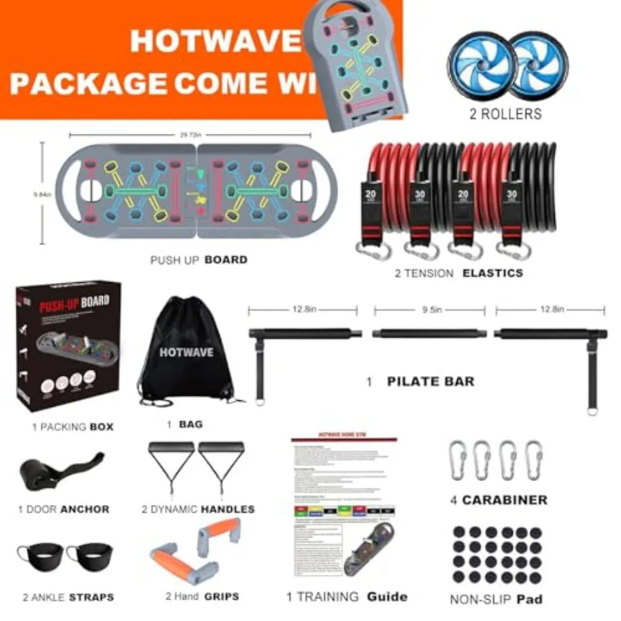 Portable 20-in-1 Home Workout Equipment with Resistance Bands and Ab Roller Wheel for Men Push Up Board with 16 Gym Accessories