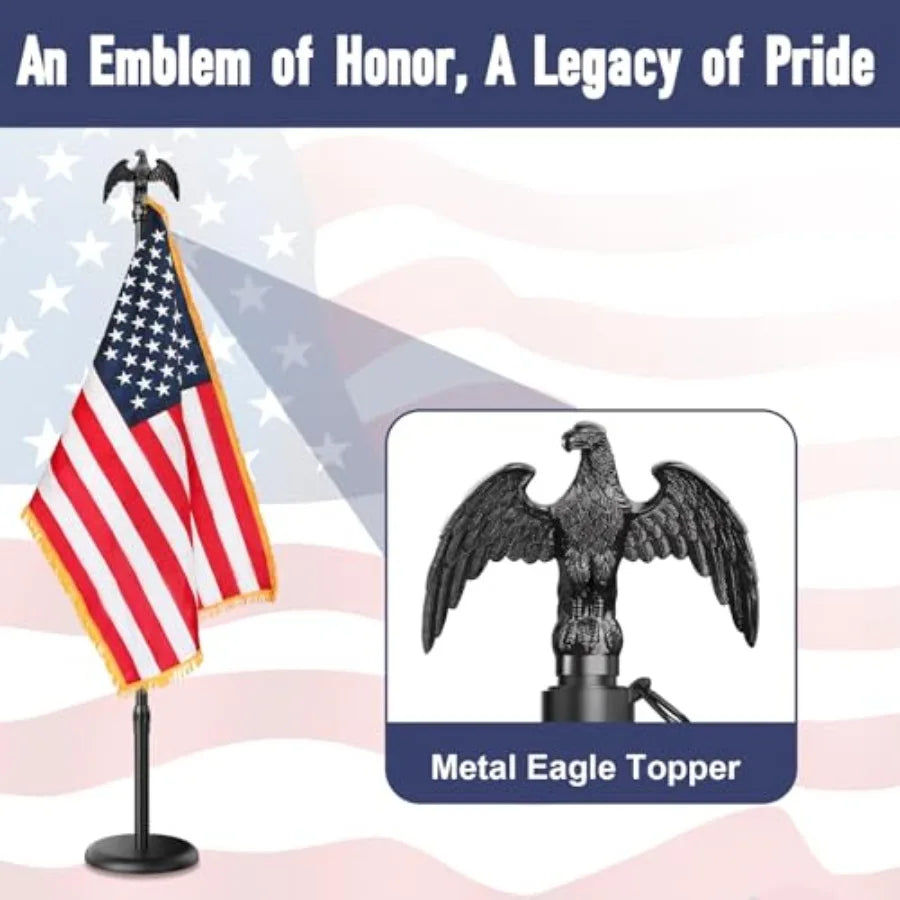 Indoor Flag Pole and Stand, 8Feet Flagpole Kit with Base Eagle Topper 3x5 Feet American Flag, Heavy Duty Indoor Flag Pole for C