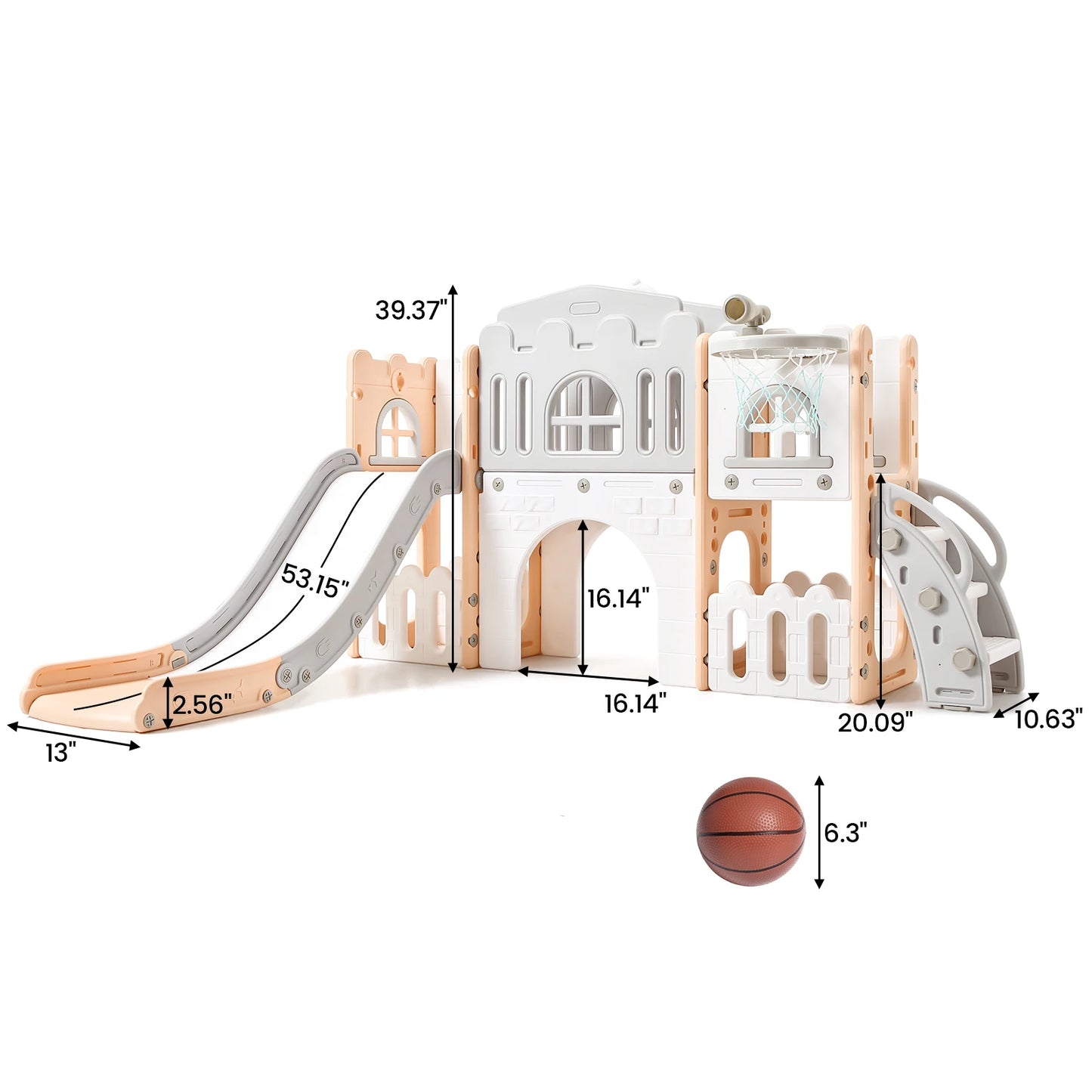 8 in 1 Toddler Slide Indoor Playground, Indoor Slide Toddler Playset for Toddlers Kids Outdoor Playground with Basketball Hoop,