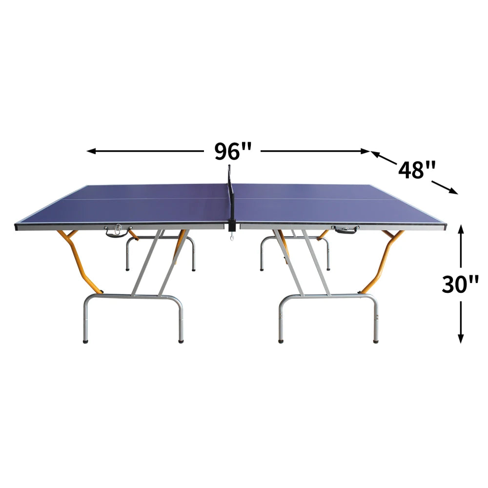 8ft Mid-Size Table Tennis Table Foldable & Portable Ping Pong Table Set for Indoor Games with Net, 2 Table Tennis Paddles