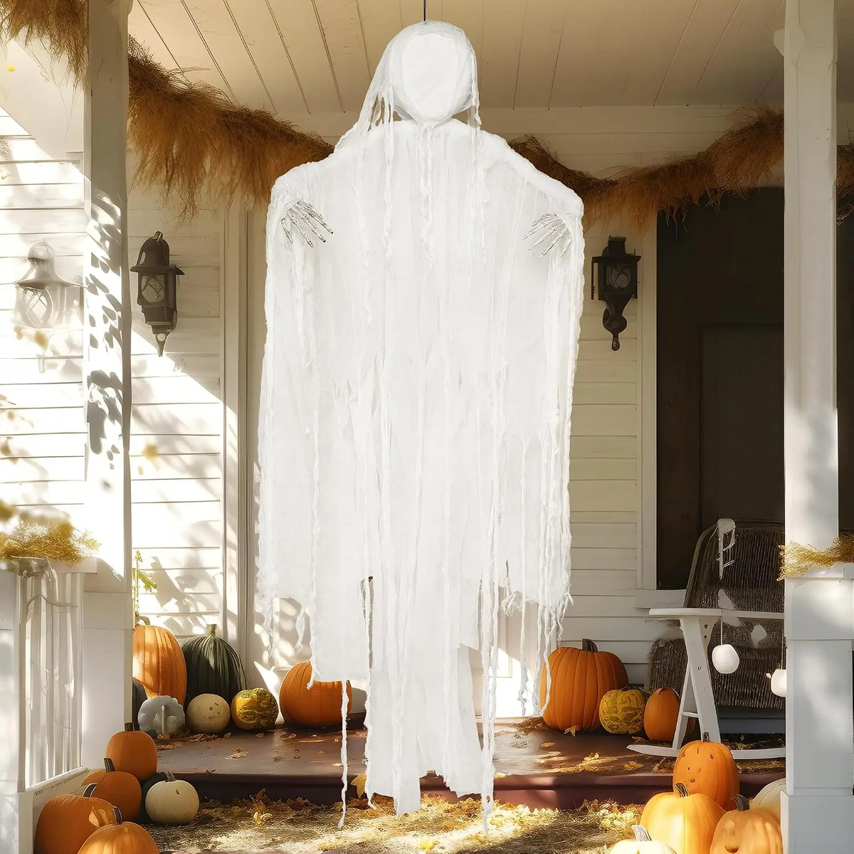 63” White Faceless Grim Reaper Halloween Hanging Ghost Decorations Outdoor in White Horror Robe for Halloween Tree Yard Party Outside Hanging Decorations Party Supplies