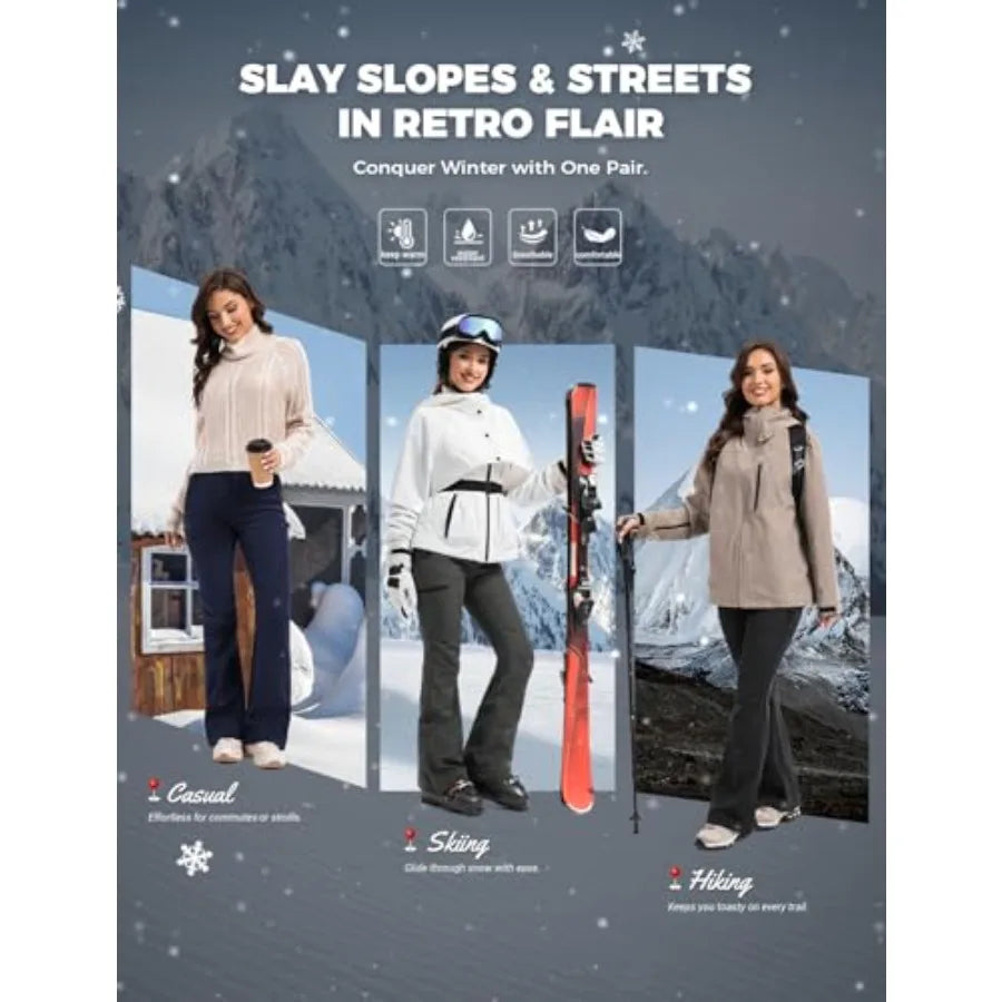 Moosehill Women's-Snow-Ski-Pants Water-Resistant Fleece Lined Winter Hiking Snowboard Thermal Insulated 5 Pockets