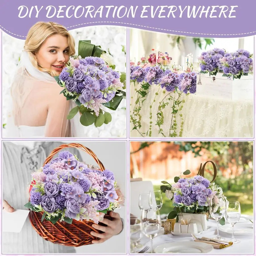 8 Pcs Artificial Flowers Bouquet Fake Silk Flowers Faux Bouquet Hydrangea Bouquets for Valentines Day Wedding Birthday Party Tab