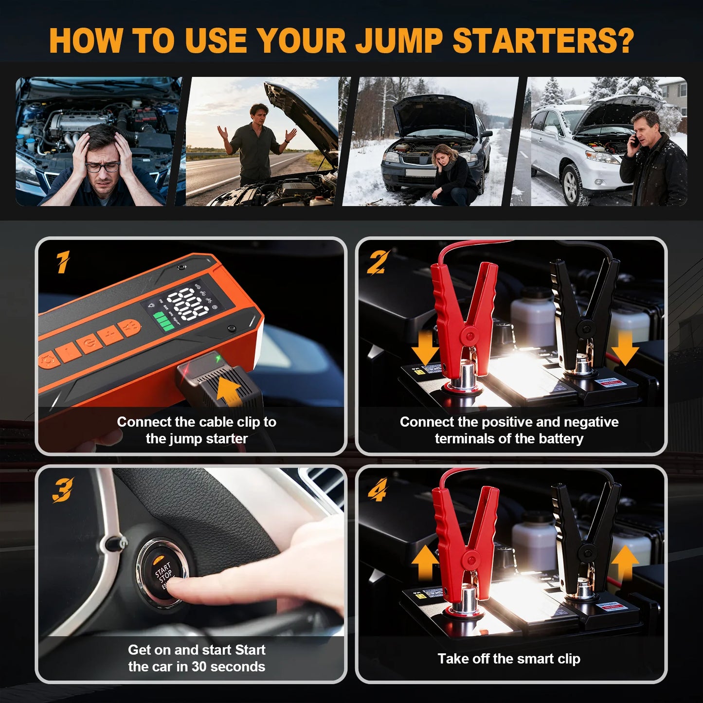 3000A Jump Starter & 150PSI Cordless Air Pump Combo for Car, Motorcycle, Bike, Ball - Portable Power with LED Light