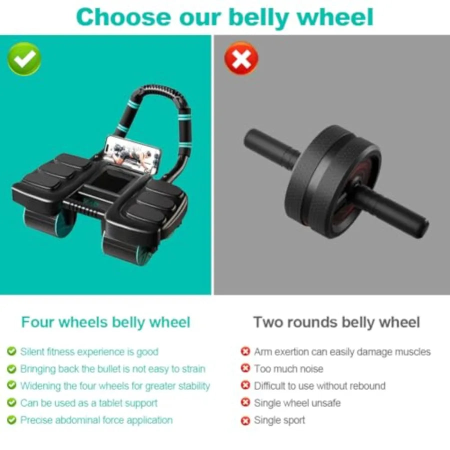 2025 New Automatic Rebound Ab Roller Wheel with Elbow Support 4-Wheel Design Core Exercise Equipment for Home Gym Abdominal Wor
