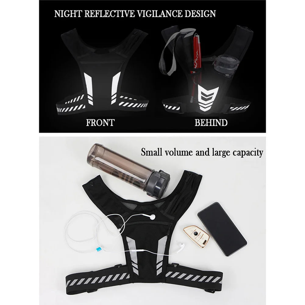 Running Phone Holder Vest Reflective Cycling Vest Unisex Breathable Mesh Running Chest Bag Adjustable Buckle for Men Women