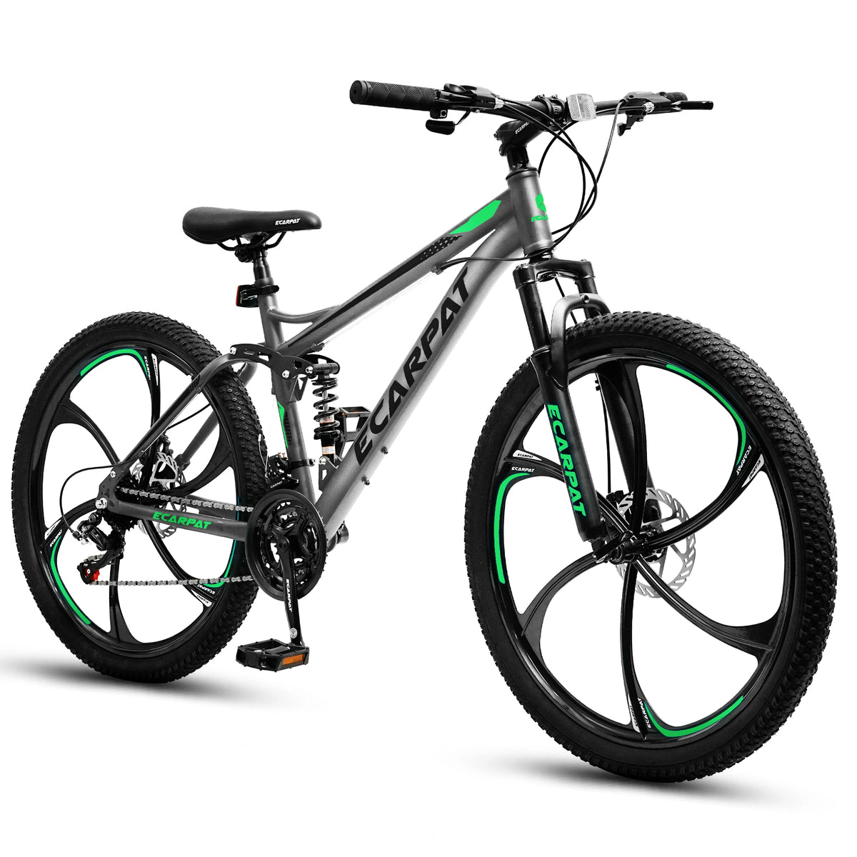 26 Inch Mens Mountain Bike, 21 Speed Full Suspension Mountain Bicycle with High-Carbon Steel and Dual Disc Brakes, Outdoor Cycling Bike for Men Adult
