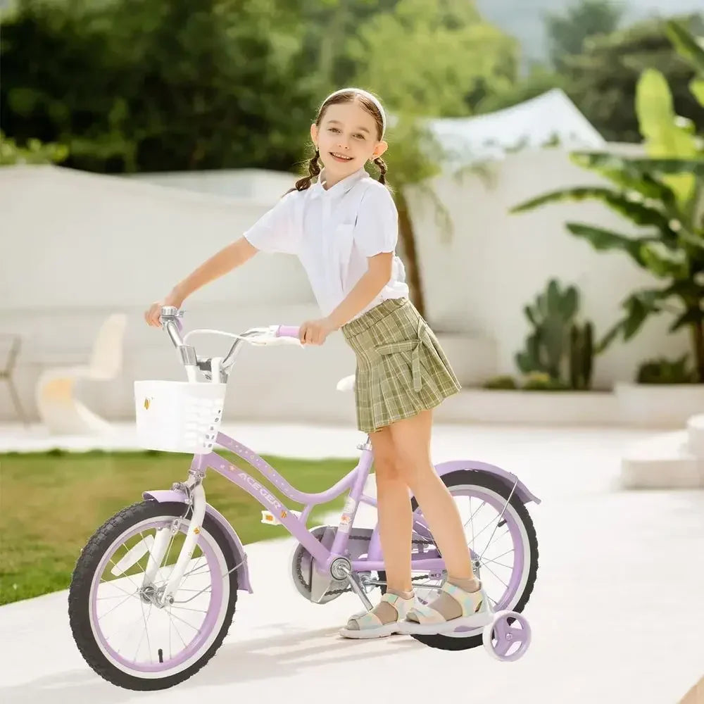 12-18 Inch Girls Bikes with Removable Training Wheels, 20 Inch Model, Adjustable Seat, Steel Frame, Dual Brakes