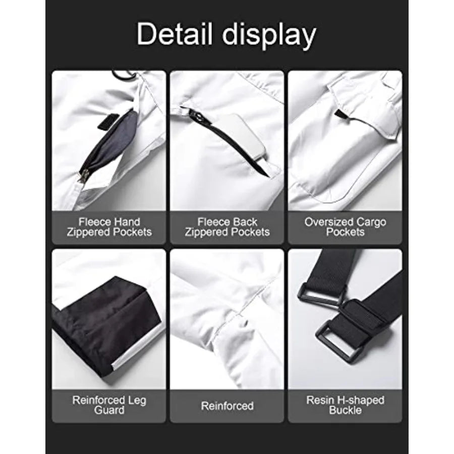 CREATMO US Men's Snow Pants Ski Bibs Waterproof Insulated Winter Snowboard Cargo