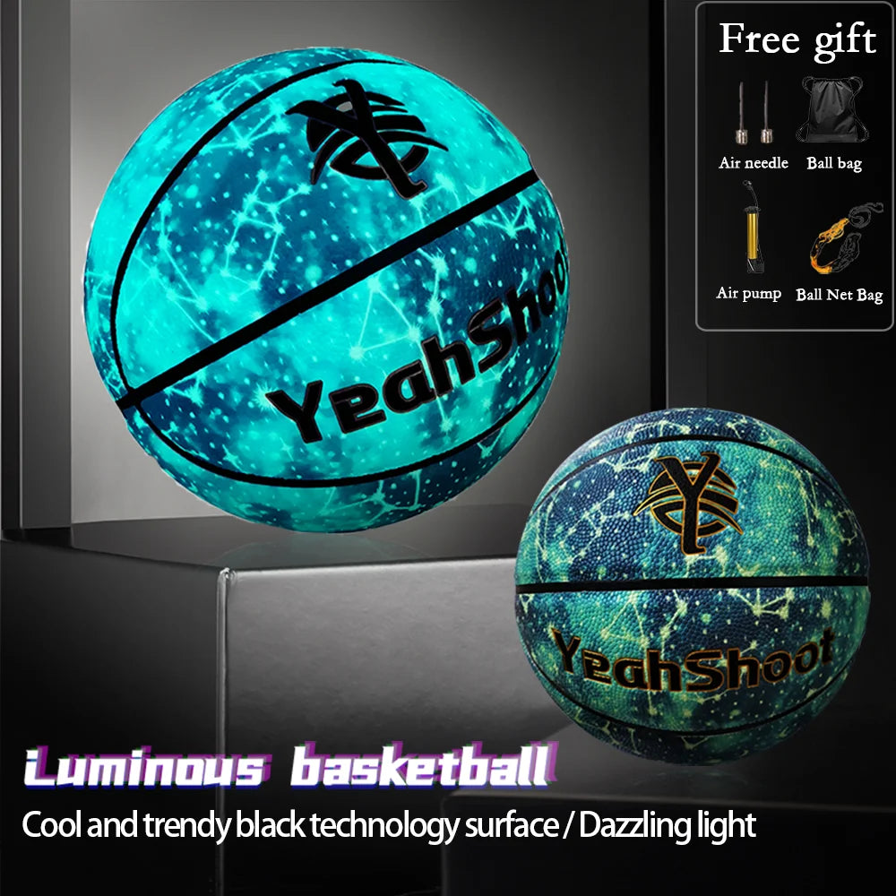 Glow in The Dark Basketball, Glowing Leather Luminous Basketball Ball Gift for Youth, Men, Women, Indoor-Outdoor Night Game