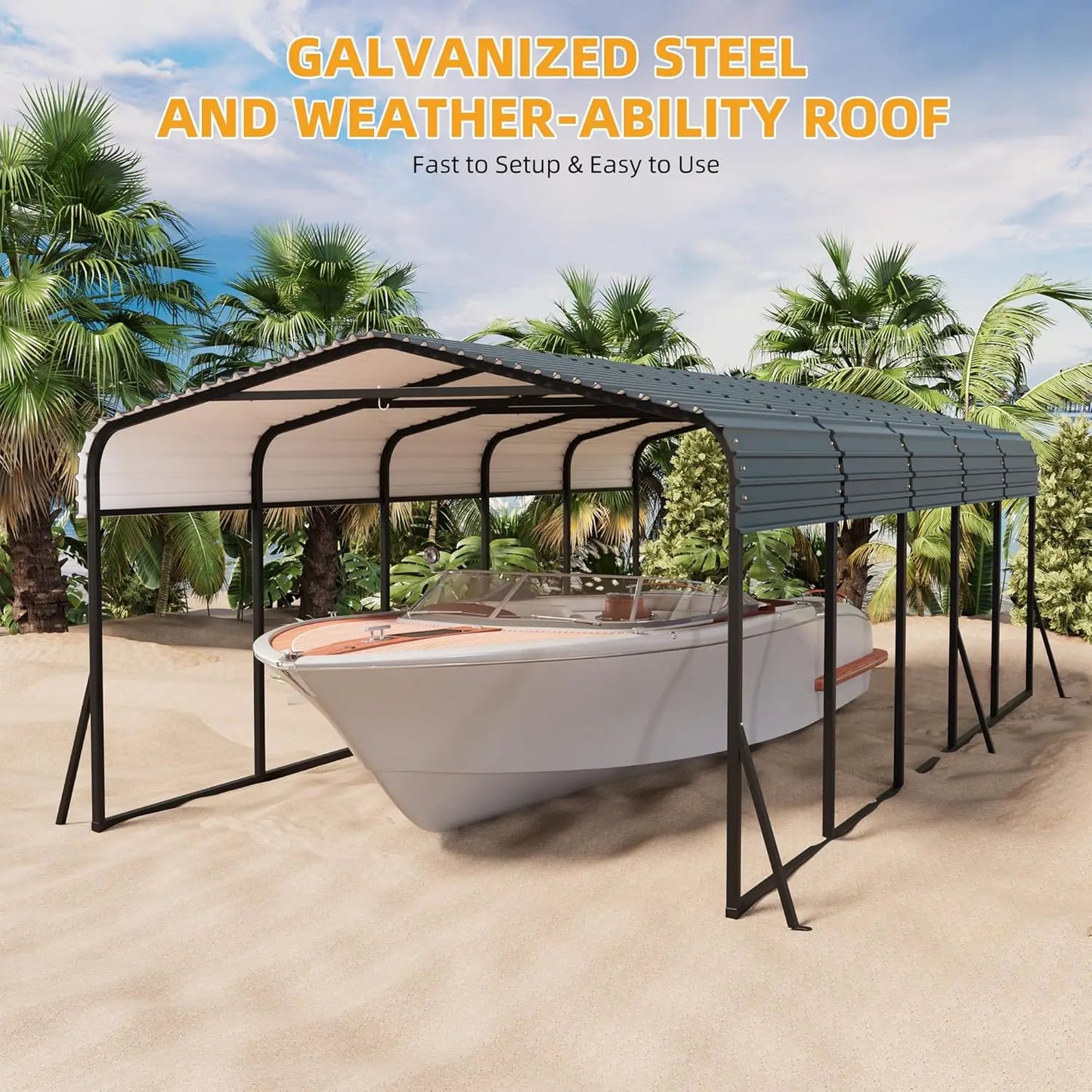 12' x 24' Heavy Duty Metal Carport with Galvanized Steel Roof, Metal Roof Carport with Enhanced Base, Tall Metal, Customized