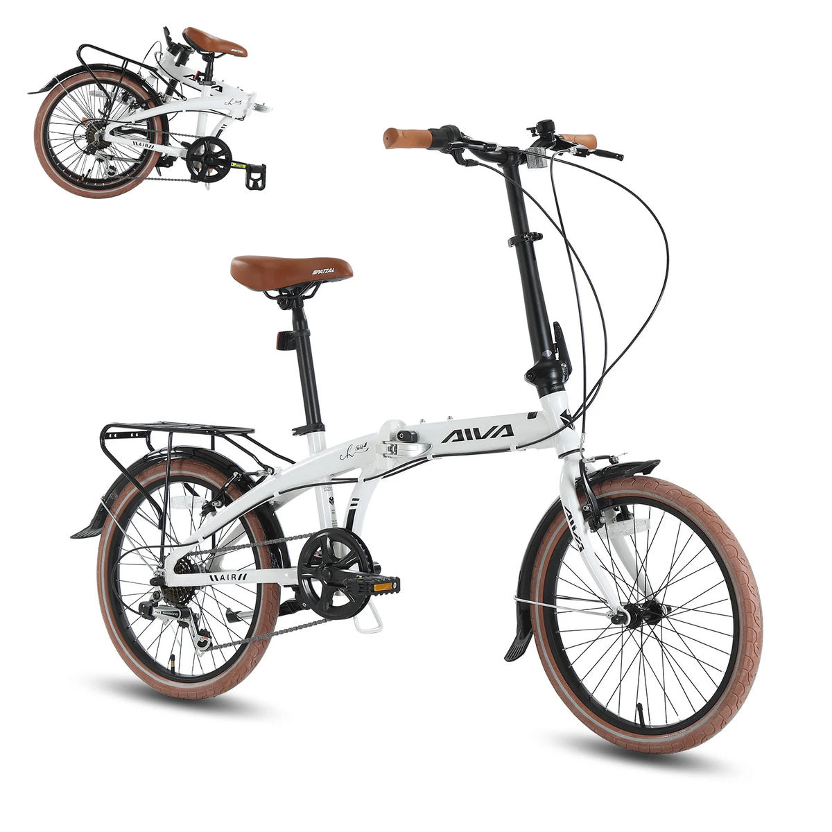 AIVA 20FD 20 Inch Folding Bike, 7 Speed City Bicycle for Teenagers and Adults, Lightweight Aluminum Frame, V-Brakes, Off-Road Tire