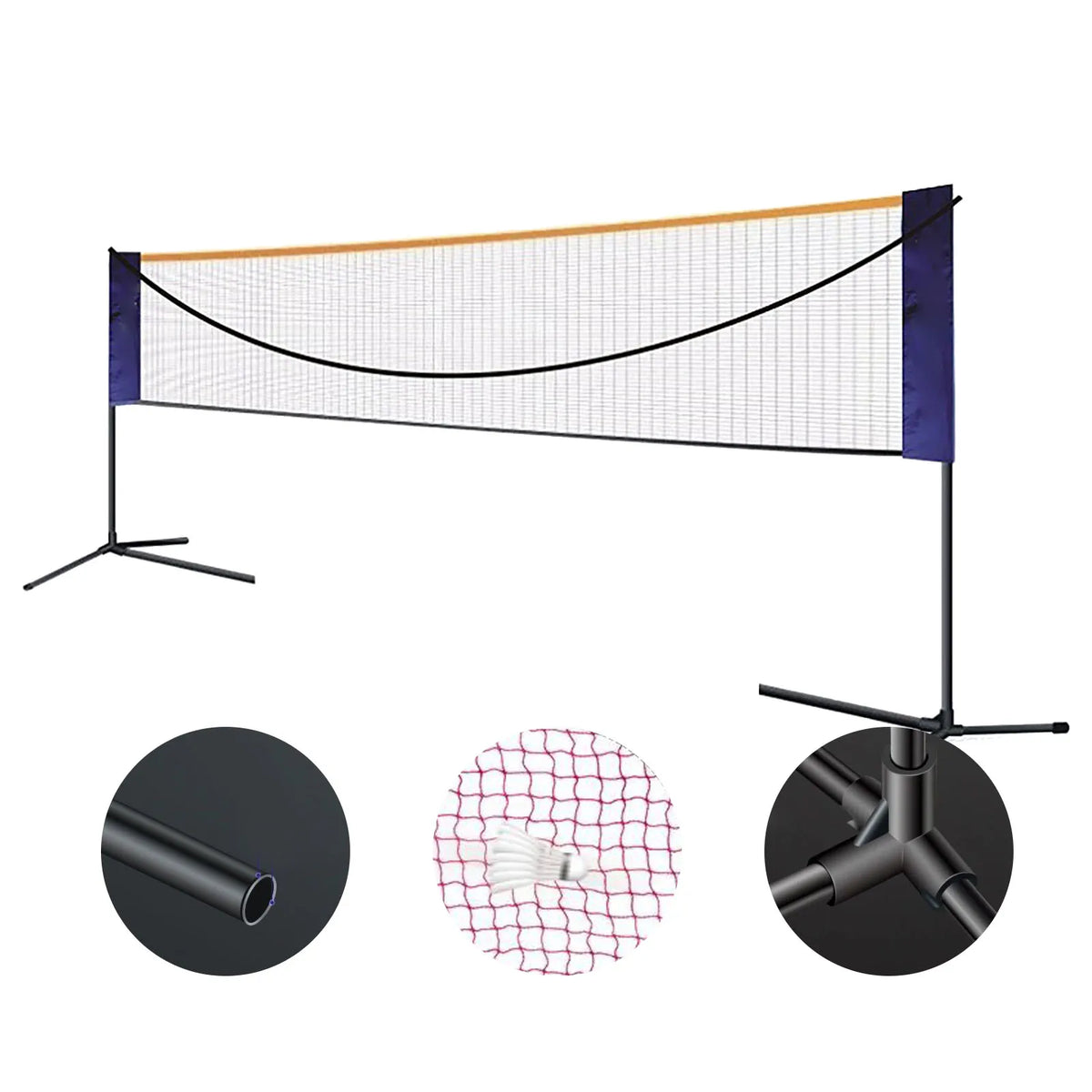 6.1M Foldable Adjustable Badminton Net Set with Steel Stand, Multi-Sport Portable Volleyball Tennis Net Post, Indoor Outdoor Competition Shuttlecock Rack with Carry Bag