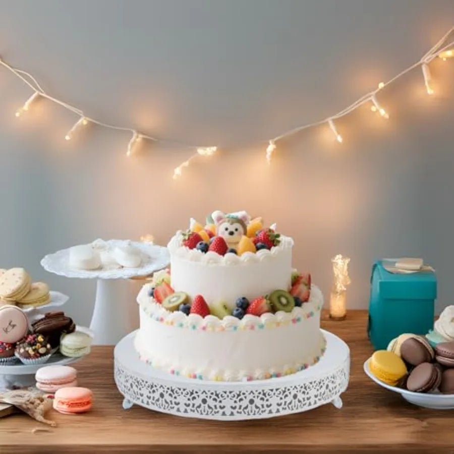 MTJYQTF White Cake Stand Set - 16 in Metal Round Cupcake Dessert Stand with Cake Cutting and Cake Spatula for Party Candy Table