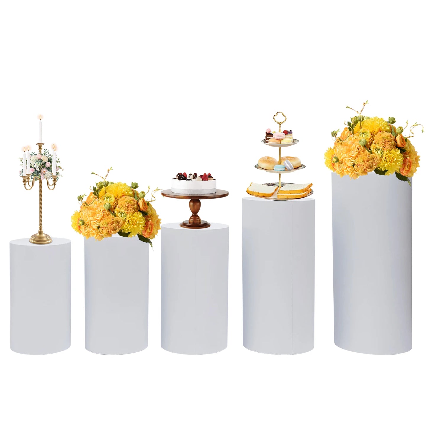 5/3Pcs Round Cylinder Pedestal Stand Freestanding Metal Cylinder Pedestal Wedding Birthday Party Cake Flower Display Pillars