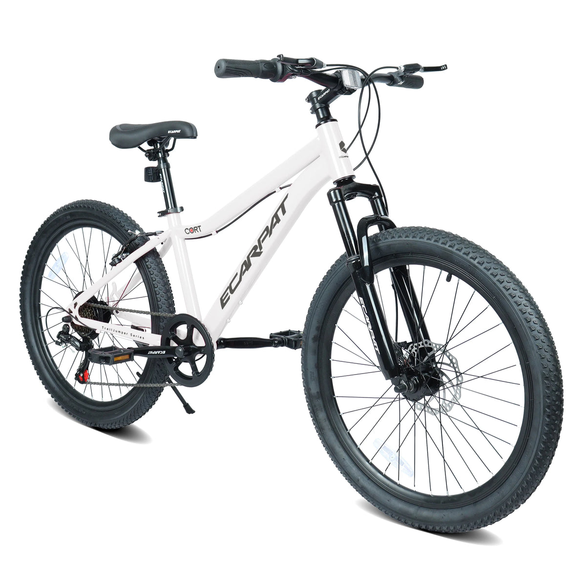 24 Inch Kids' Mountain Bike, 7 Speed Mountain Bicycle with Front Suspension, Front Disc Brake and Rear V-Brake, Carbon Steel Frame Outdoor Cycling City Bike for Teenager Boys Girls Gifts