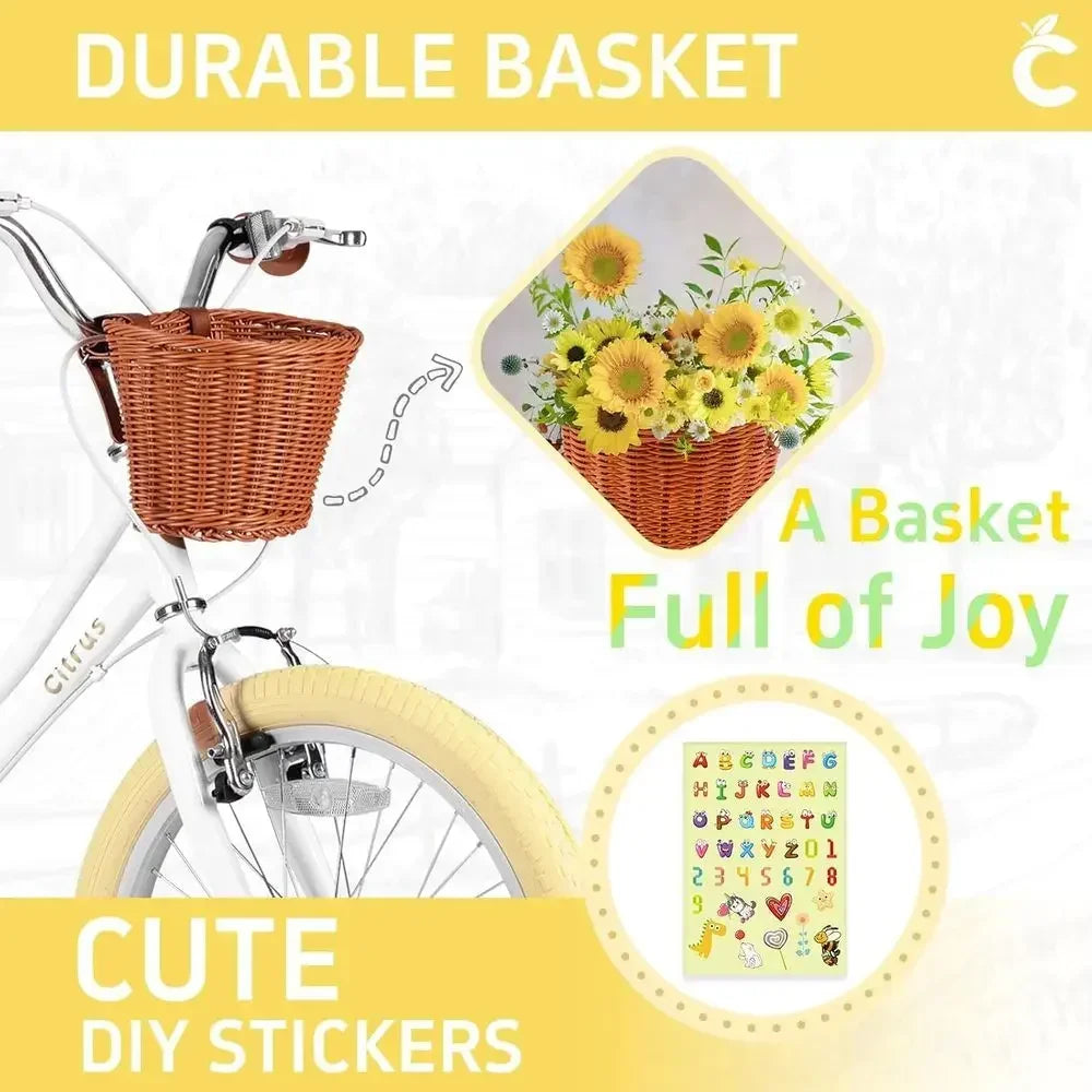 Children's 12-20 Inch Vintage Style Bikes with Training Wheels, Basket, and Bell for Ages 2-12