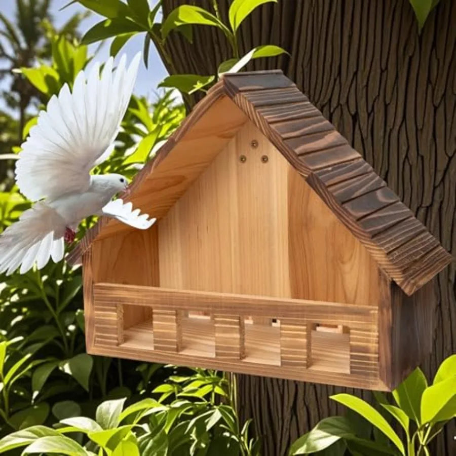 Outdoor cedar nesting box for doves and small birds carbonized finish natural wood color weather-resistant and eco-friendly