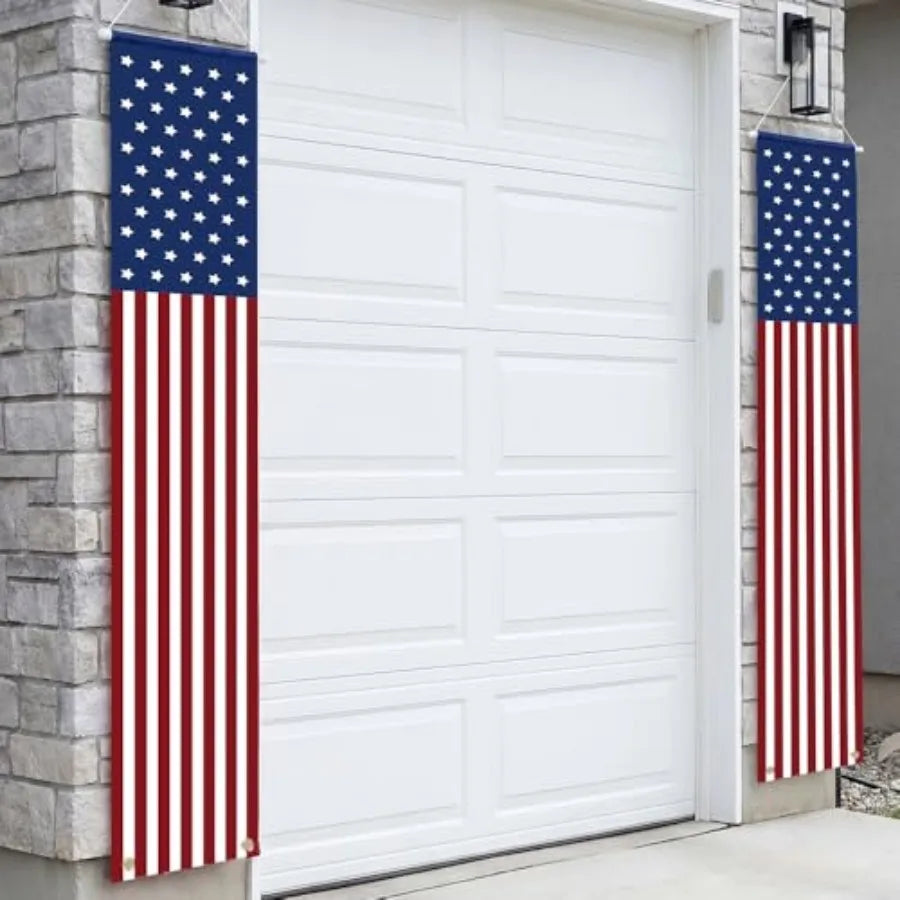 Pair 4th of July Patriotic Porch Banners, American Flag Hanging Decorations for Outdoor Indoor Use, Red White Blue Signs for Me