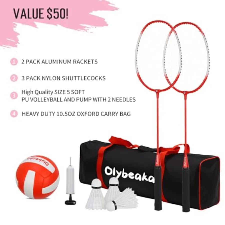 20ft Volleyball Badminton Combo Net Set Outdoor for Backyard Beach with Adjustable Poles Durable Anti-Sag Net PU Volleyball 2 A