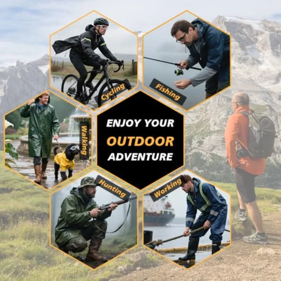 Long Rain Coats for Men Waterproof Hooded Rain Jacket Packable Rain Gear for Outdoor Activity and Work
