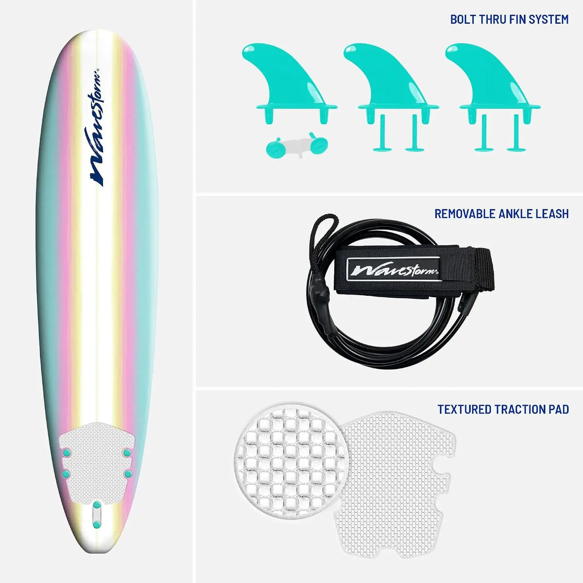 8-Foot Classic Foam Surfboard with Soft-Top Deck