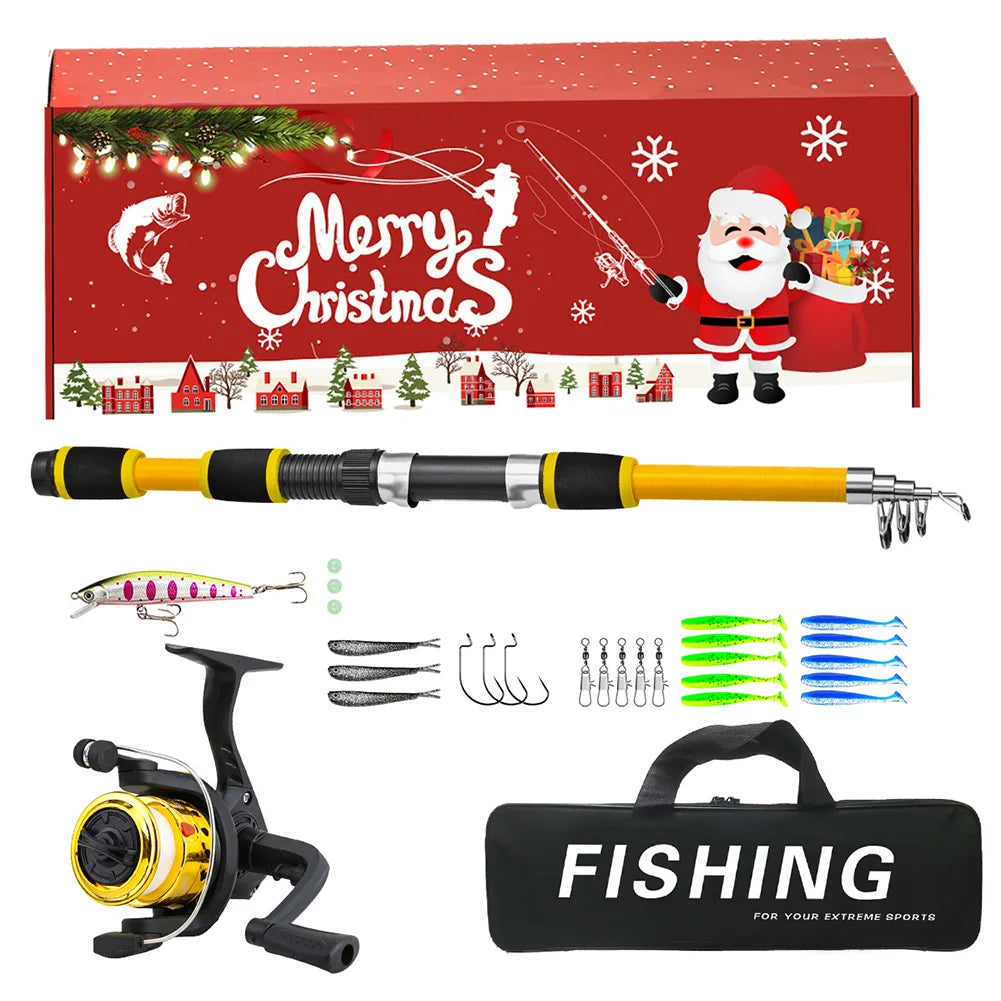 Fishing Pole Set Full Kits Telescopic Fishing Rod and Reel Combo Travel Pole Set Xmas Surprise Gift for Father Grandpa Boyfriend