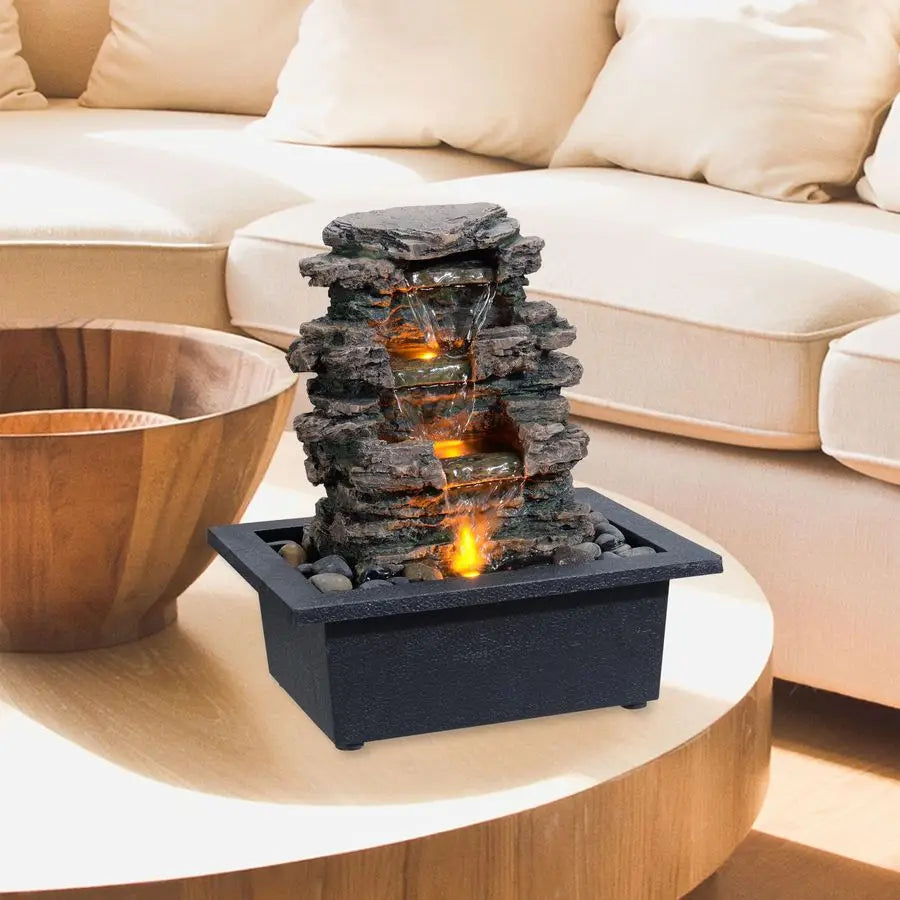 Water Fountain, Home Decor Soothing Sound Machine with Automatic Pump, Deep Basin and Natural River Rocks. Indoor Zen Relaxation
