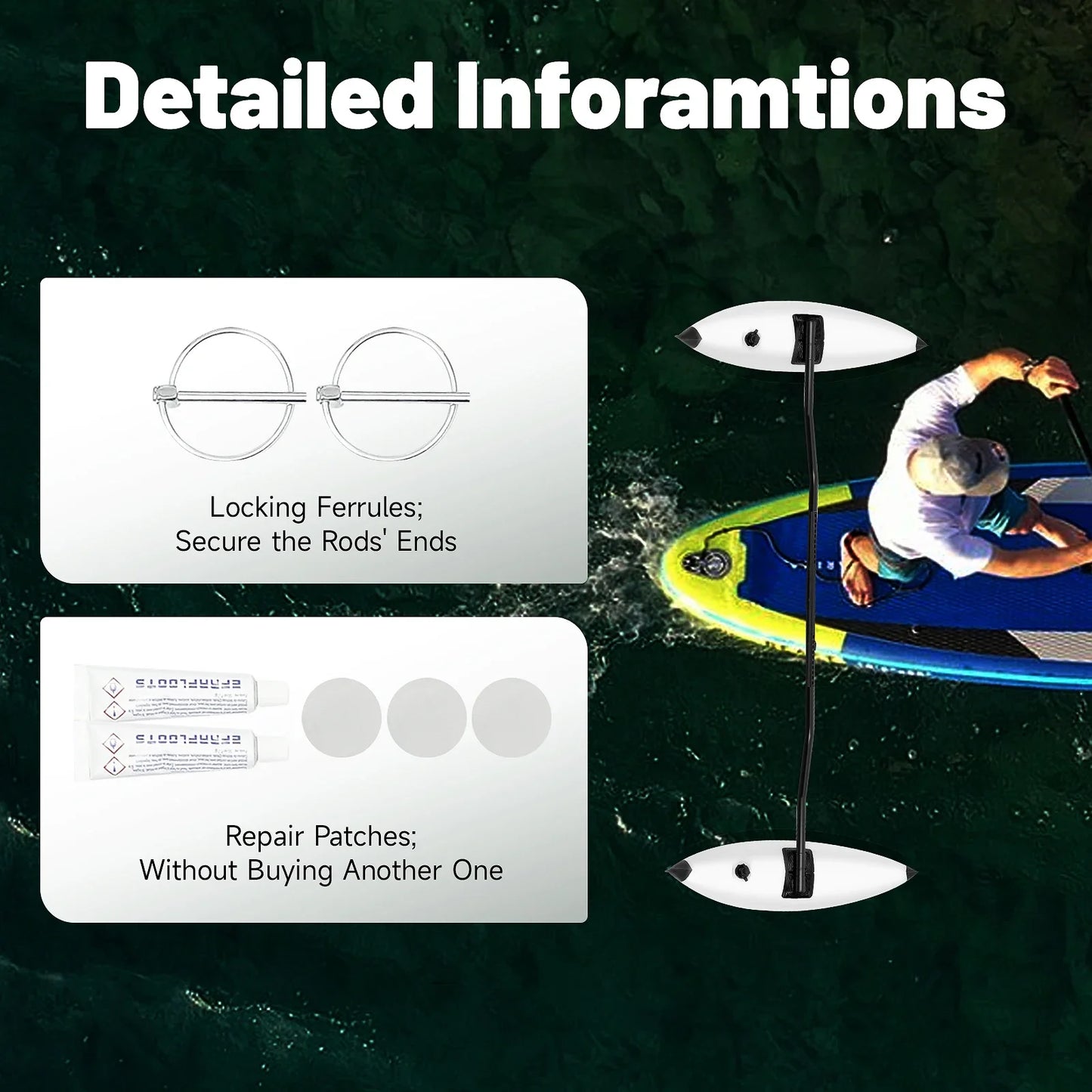 2 Pvc Banana-Shaped Kayak Outrigger with Dual Valves, Portable Adjustable Sidekicks Kayak Stabilizers Outriggers Kits