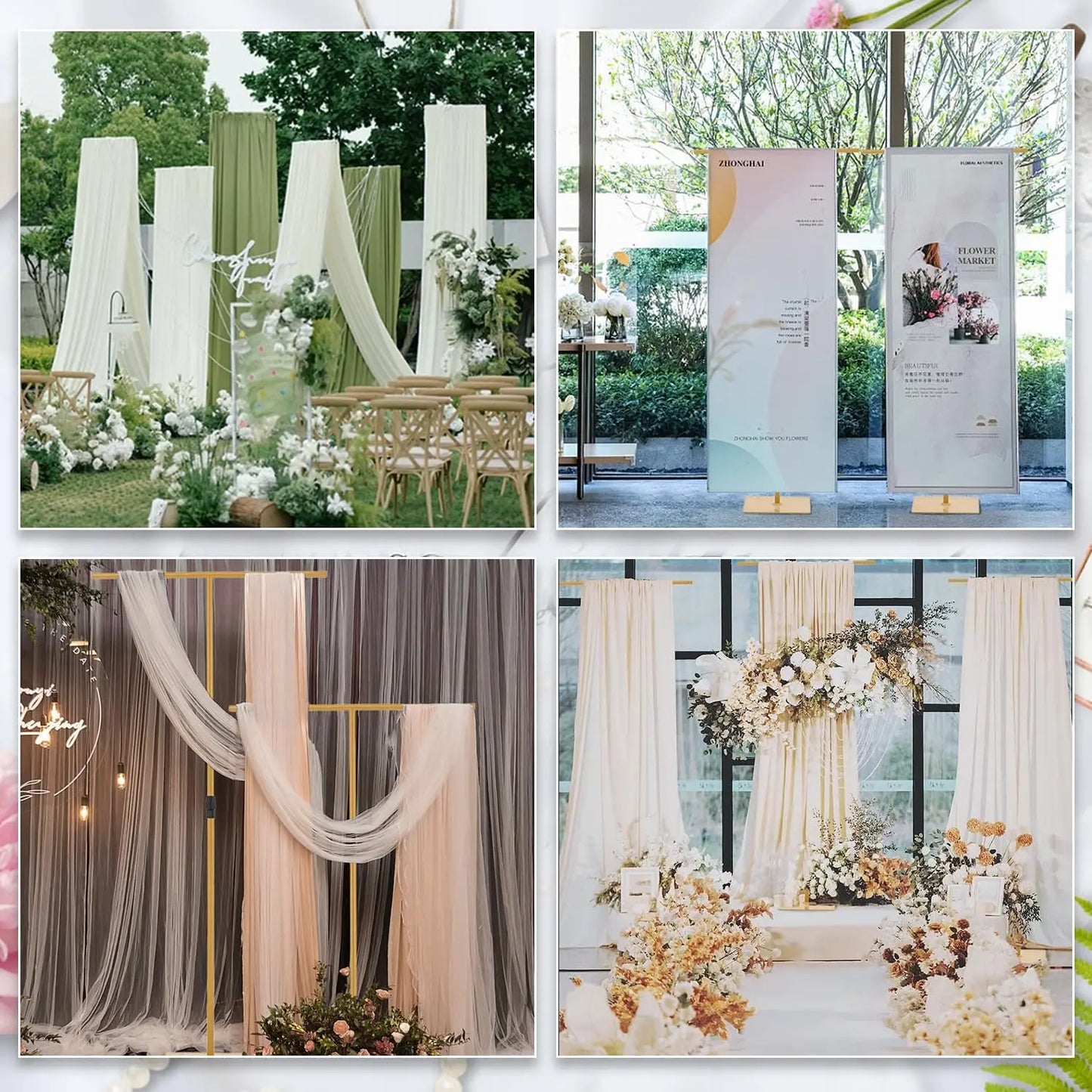 4PCS 8FT Wedding Adjustable Height Metal Backdrop Stand for Banner Sign Perfect for Party Event(Excluding gauze curtain)