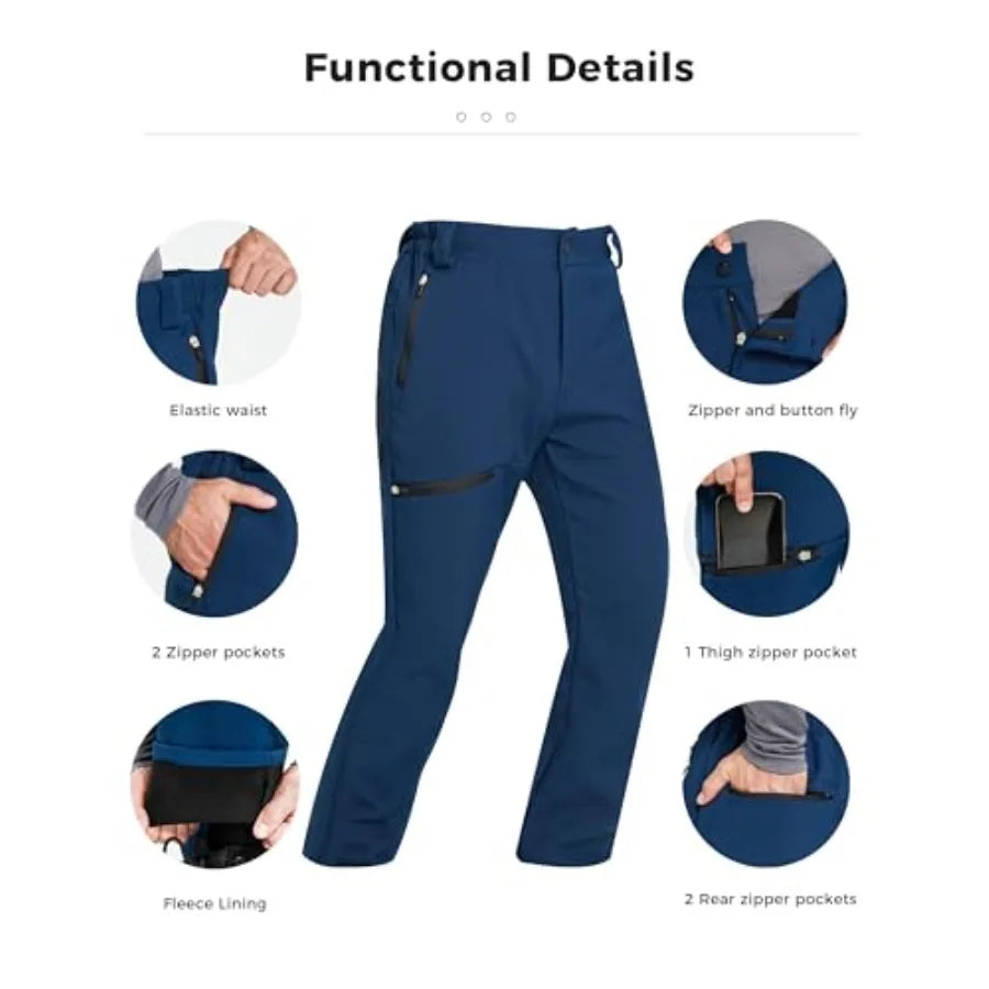 Men's Fleece Lined Hiking Pants Waterproof Insulated Winter Warm Softshell Ski Snow Outdoor Snowboard Pants