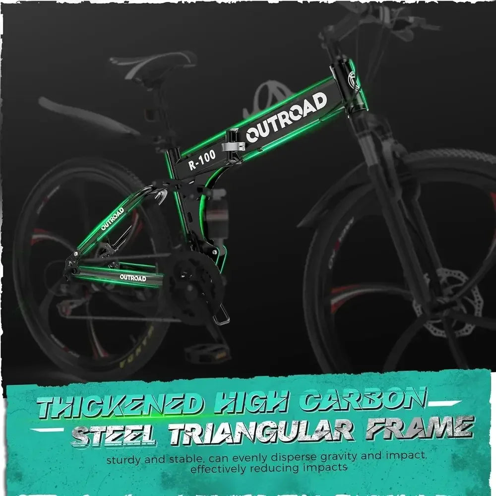 26 Adult Mountain Bike with 21-Speed, Full Suspension, High Carbon Steel, Suitable for Men/Women/Teens, Dual Disc Brakes