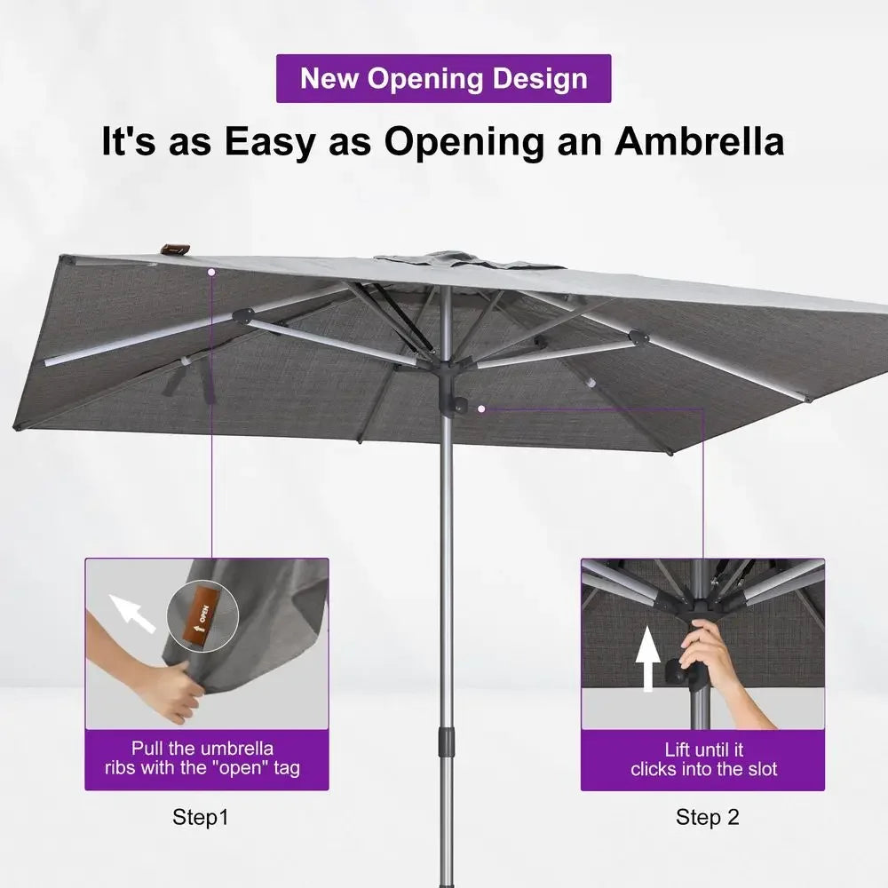 9 X 12 FT SemiAuto Outdoor Patio Umbrella Market Table Sun Umbrellas with 8 Aluminum Sturdy Ribs for Backyard Deck Garden Pool