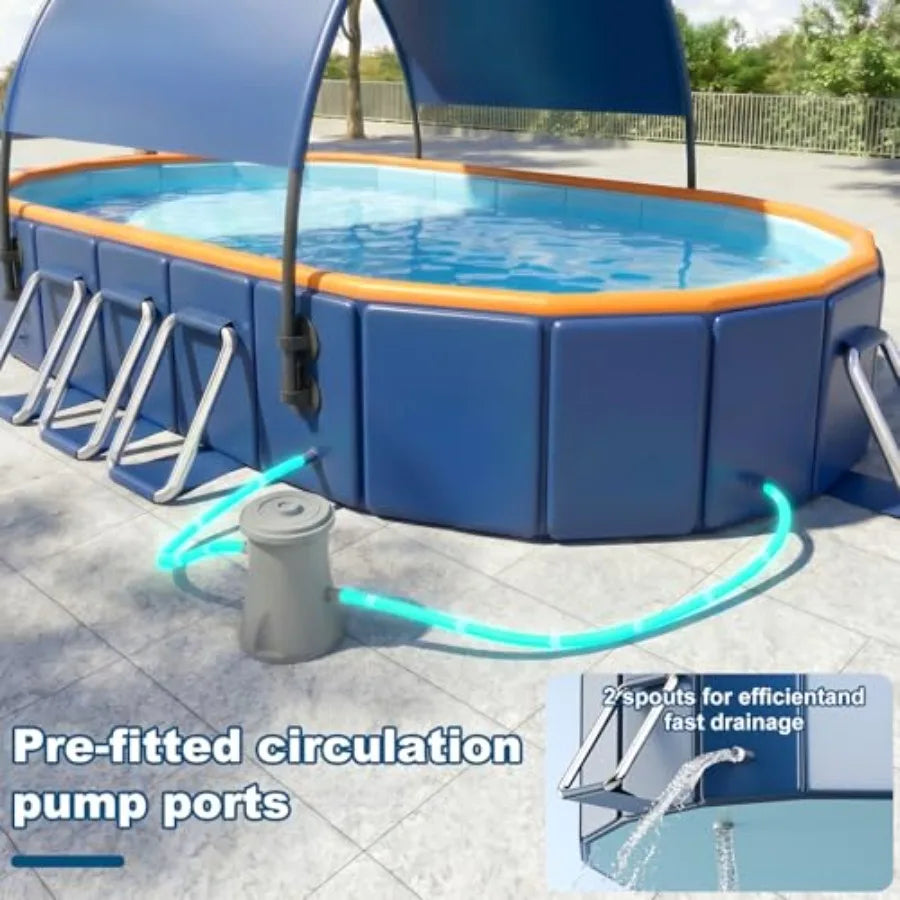 10FT Foldable Pool for Backyard Family Garden, Reinforced Steel Frame with UPF60+ Canopy, Blue and Gray, Easy Setup and Compact