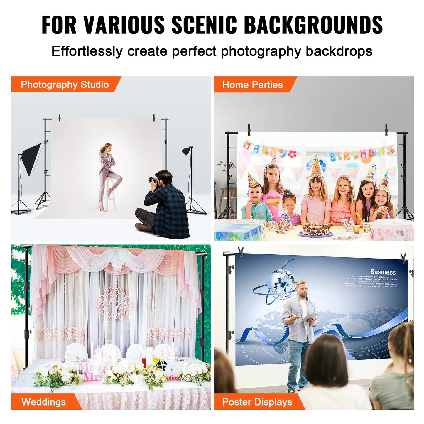 SucceBuy 12 x 10ft/10ft x 10ft Heavy Duty Backdrop Stand Height Adjustable Photography Backdrop Stand for Party Wedding Display