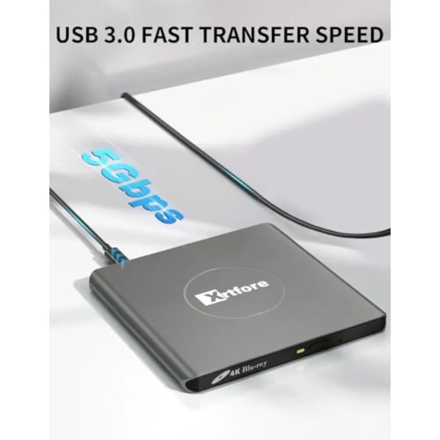 External 4K Blu-ray Drive Aluminum 4K Blu-ray Burner with Carry Case USB 3.0 UHD Player DVD+/-RW External Optical Drive for Mac
