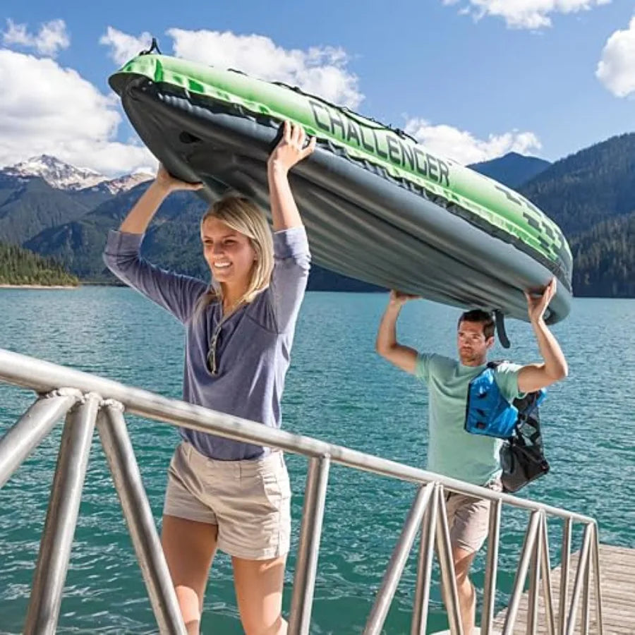Inflatable Kayak for Outdoor Adventure: SuperStrong PVC Material Blue Color Includes Deluxe Paddles and High-Output Pump Adjust