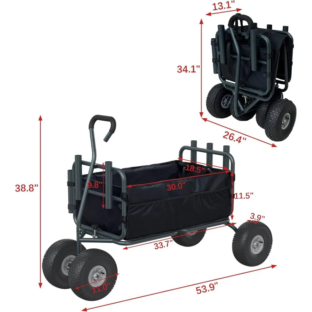 Heavy-duty Folding Handcart/fishing Trolley/ATV with Large Wheels and Fishing Rod Holder