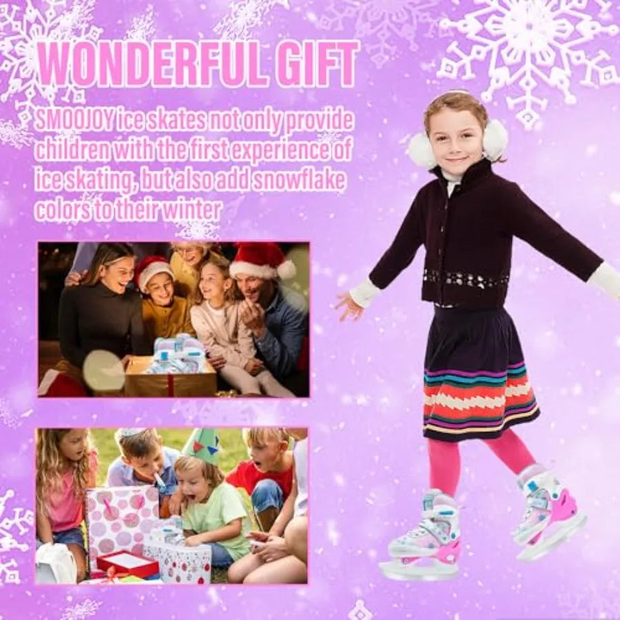 Adjustable Ice Skates for Girls Boys Comfortable, Smooth Blades Snow Hockey Ice Skating Shoes for Outdoor Indoor Rink, Perfect